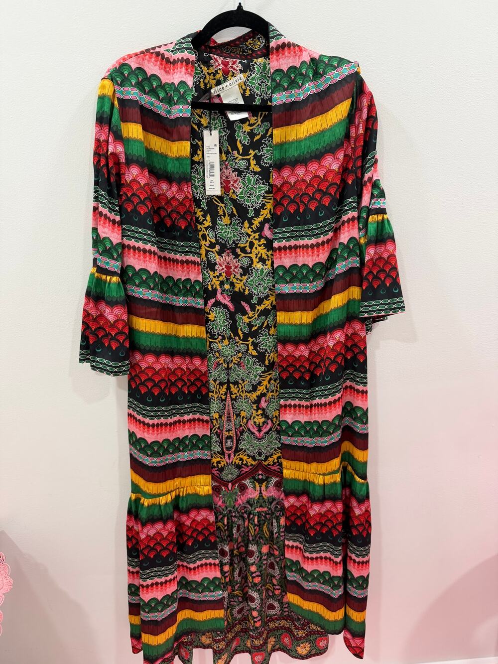 Alice + Olivia Dottie Flower Boho Geo Reversible Kimono Shawl Jacket Size XS/S
